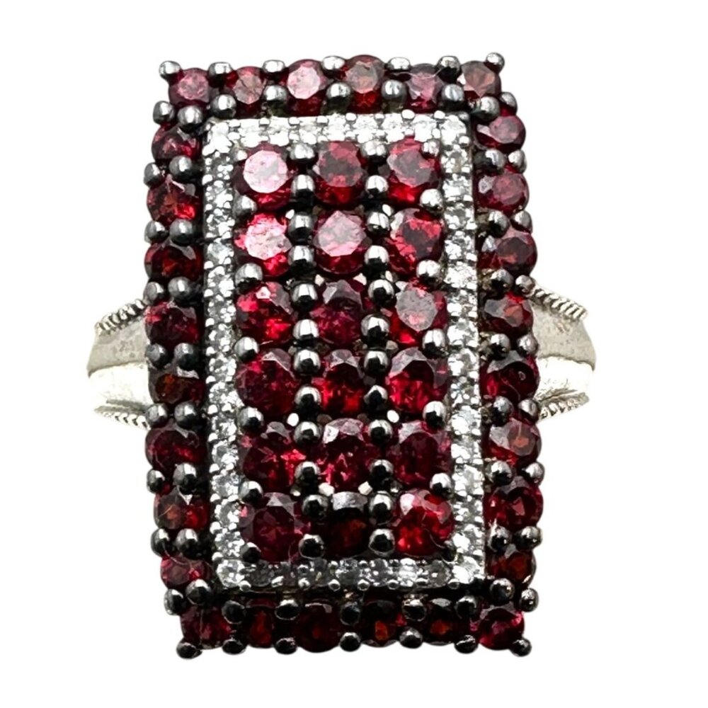 D Joy Red Ruby Cluster Sterling Silver Ring Size 6
